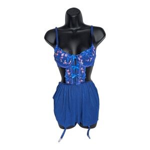 Women's Blue Lace Embroidered Sleepwear Size Small Babydoll Lingerie Brand New
